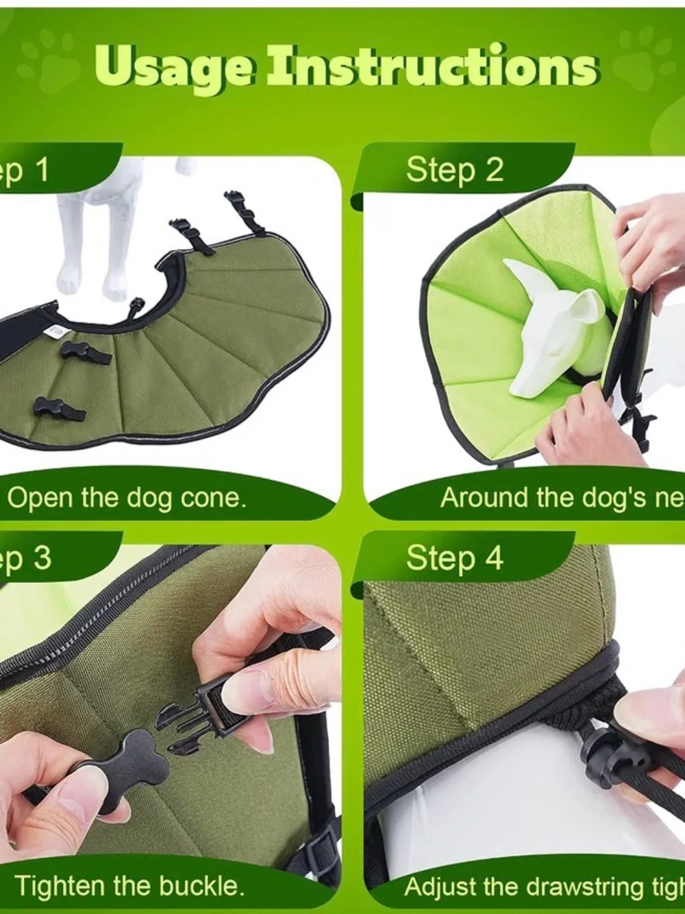 Dog Recovery Cone Soft Fabric E-Collar in Green size Large